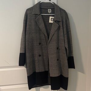 Anne Klein Black and Gray Herringbone Coat